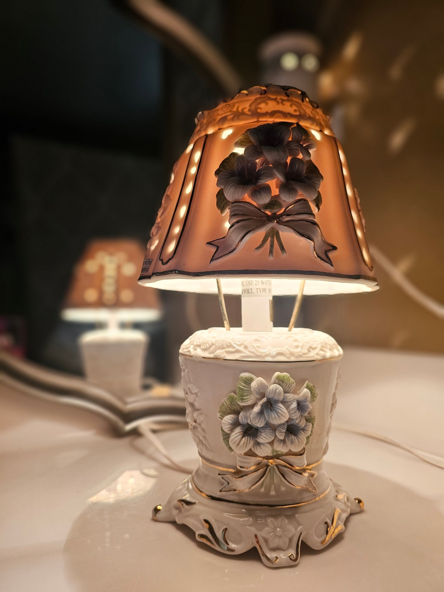 Porcelain Table Lamp with Flowers -Vintage