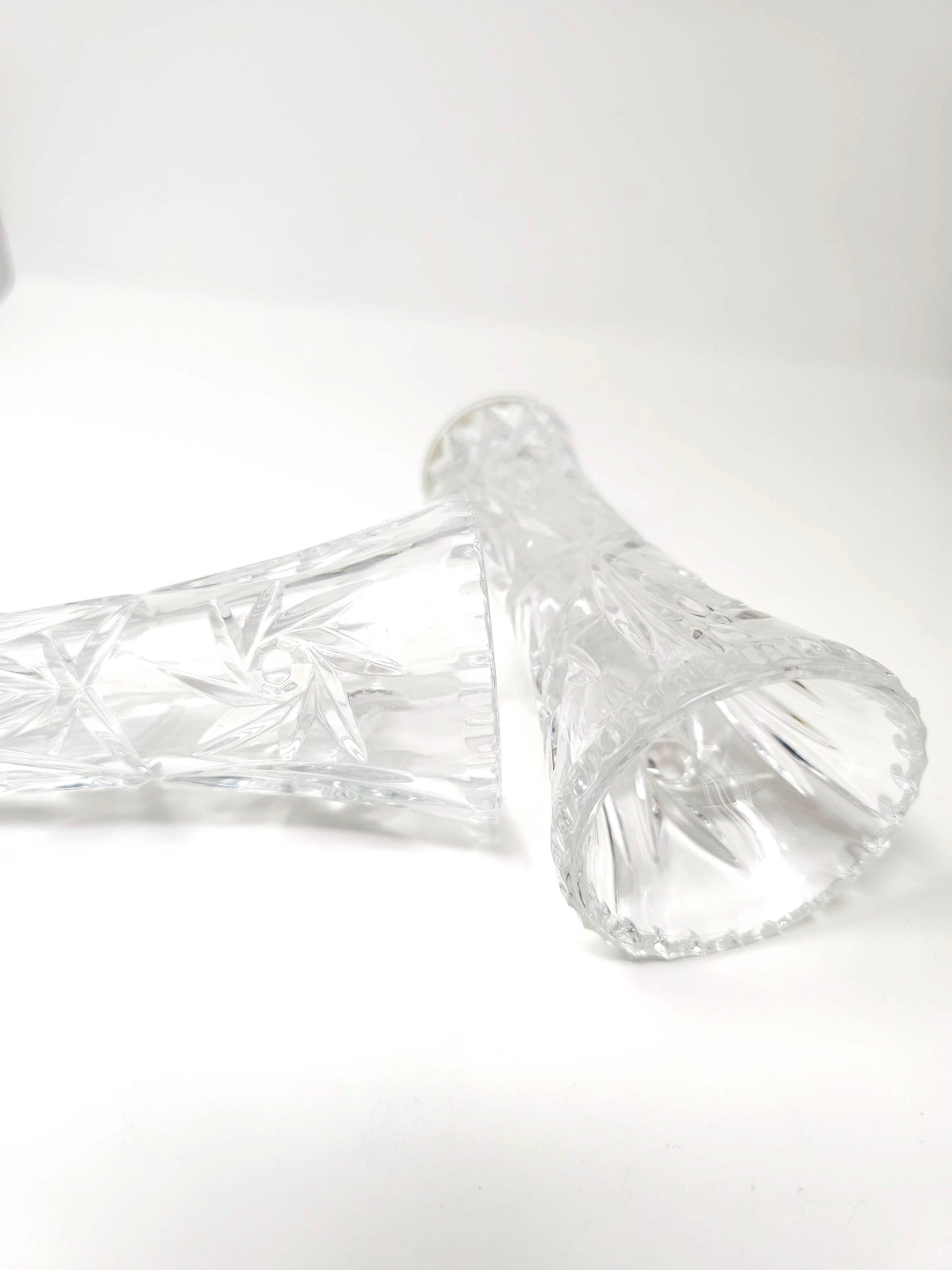 Vintage Lenox Crystal Bud Vase SET Diamond & Pinwheel Design Notched Rim EUC 6"