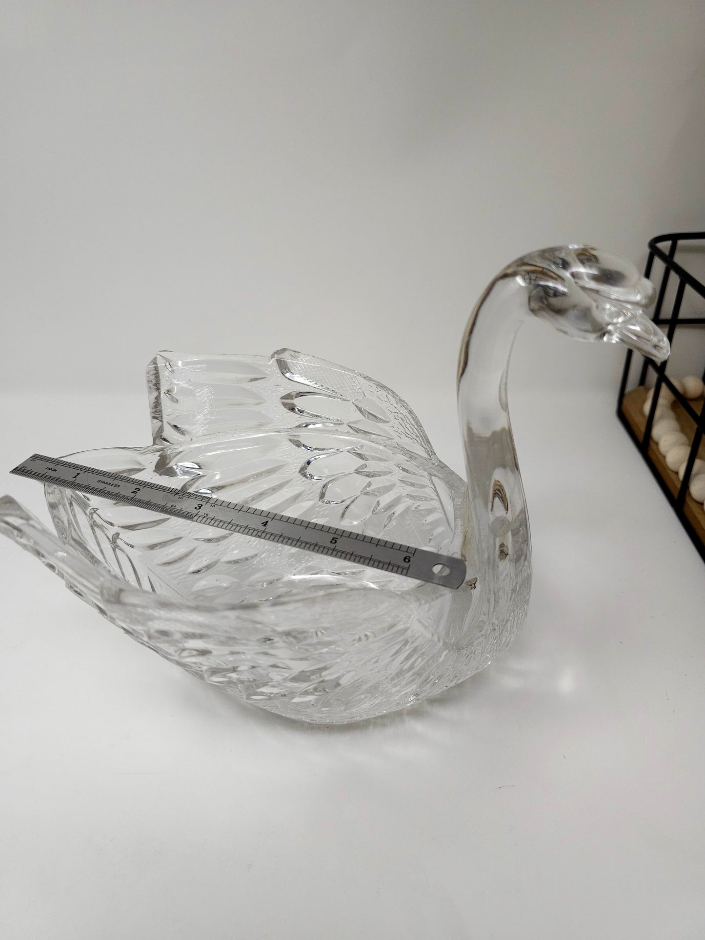 Vintage Mid Century Modern Crystal Glass Candy Dish Swan Bowl