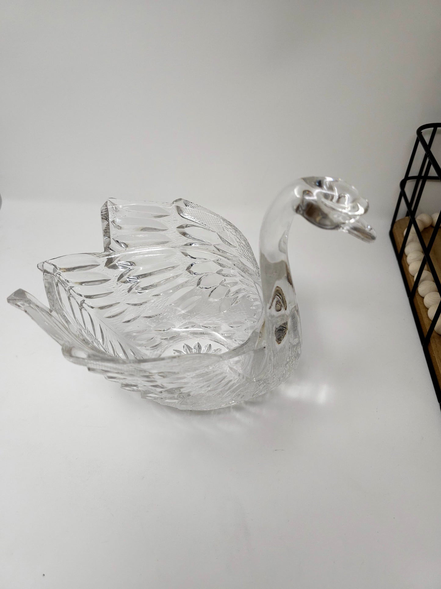 Vintage Mid Century Modern Crystal Glass Candy Dish Swan Bowl