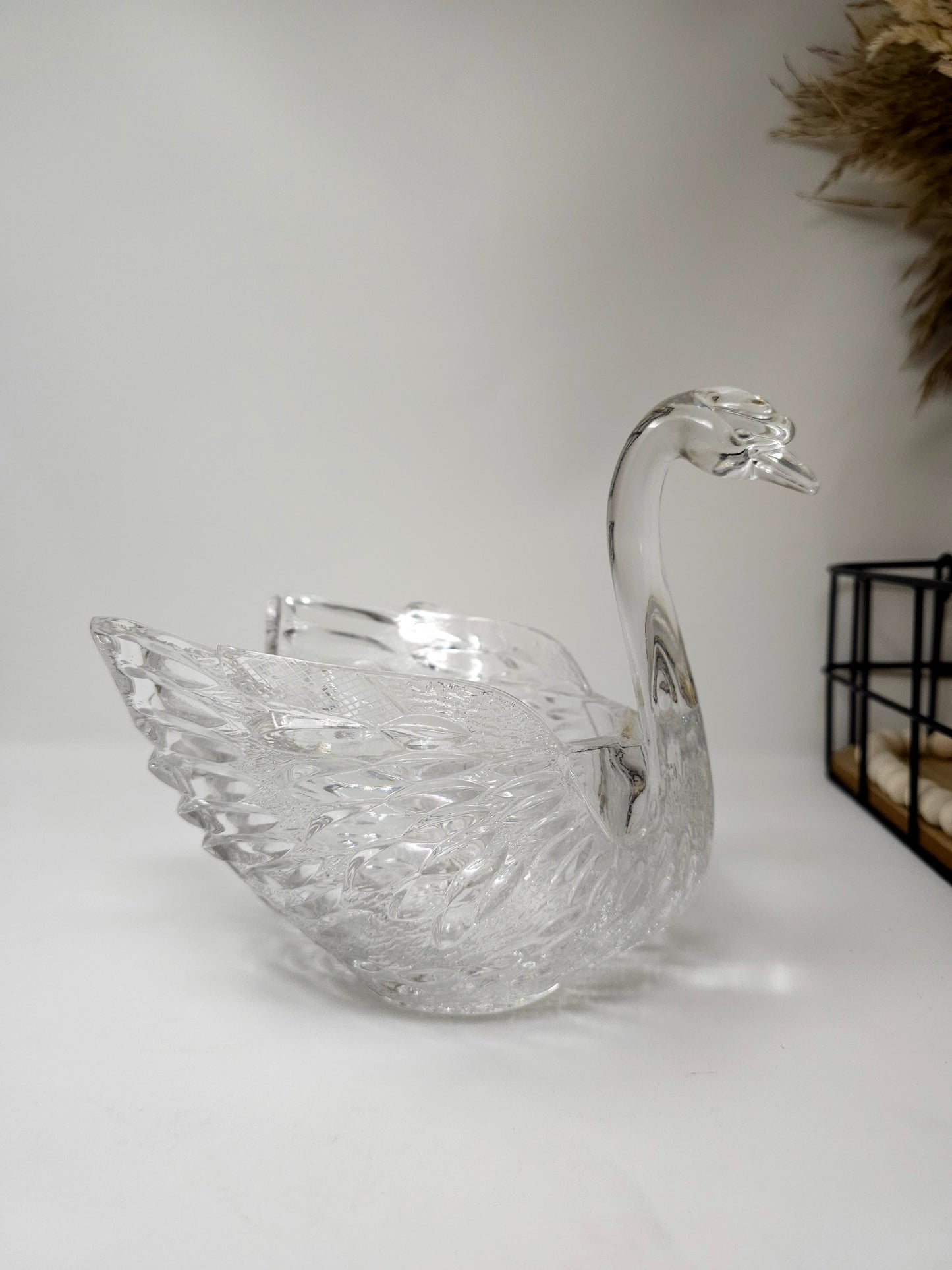 Vintage Mid Century Modern Crystal Glass Candy Dish Swan Bowl