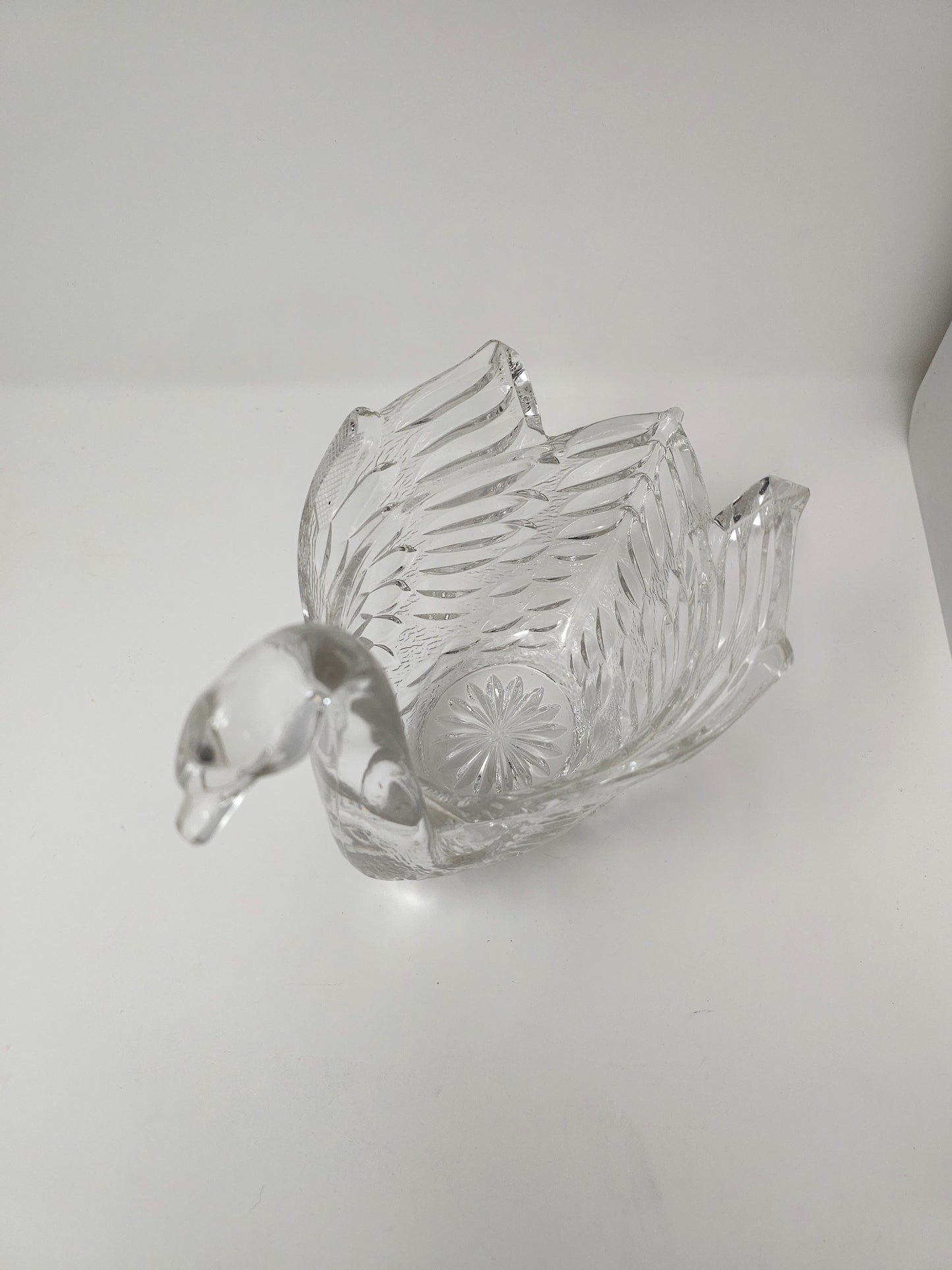 Vintage Mid Century Modern Crystal Glass Candy Dish Swan Bowl