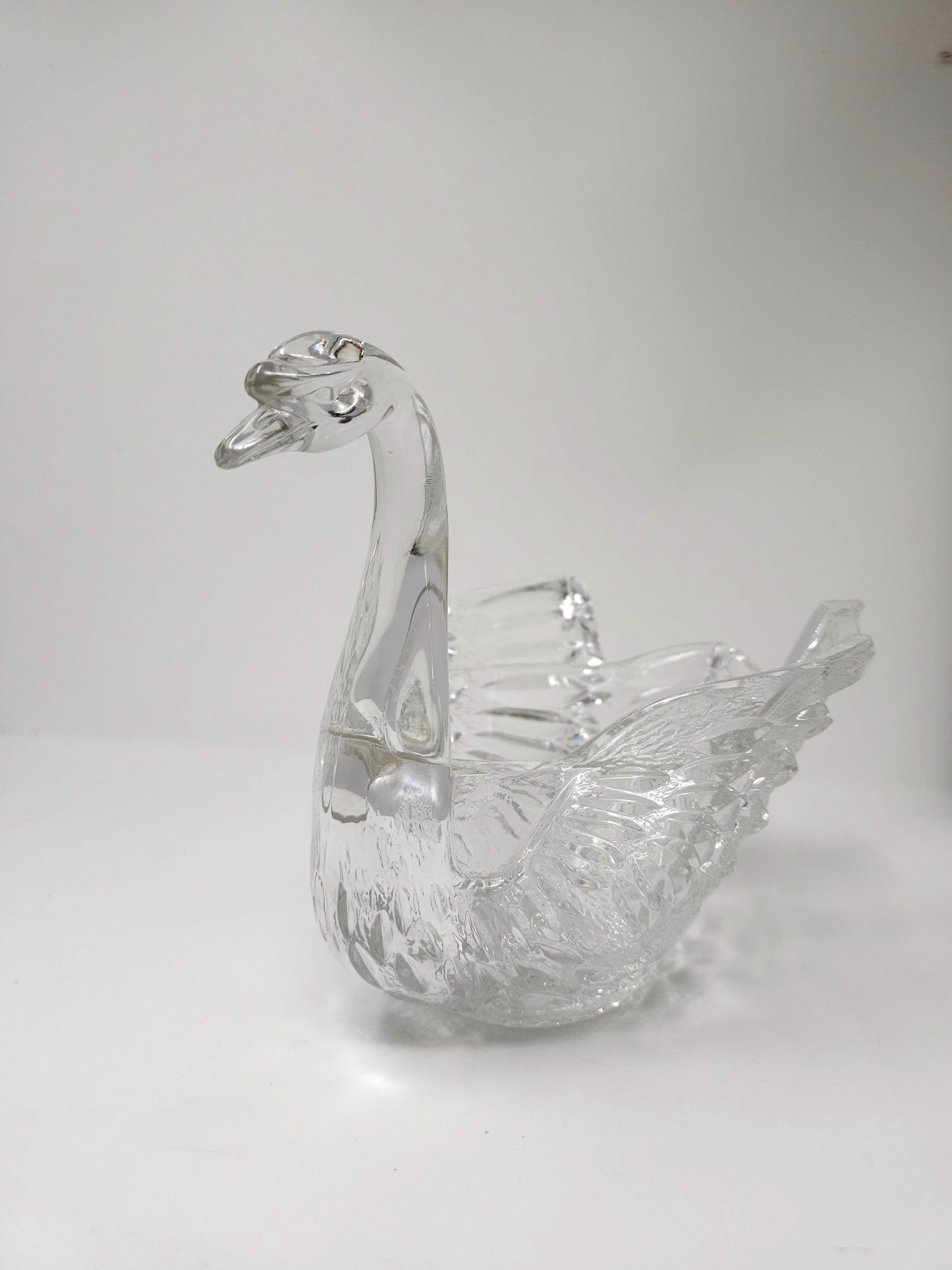 Vintage Mid Century Modern Crystal Glass Candy Dish Swan Bowl