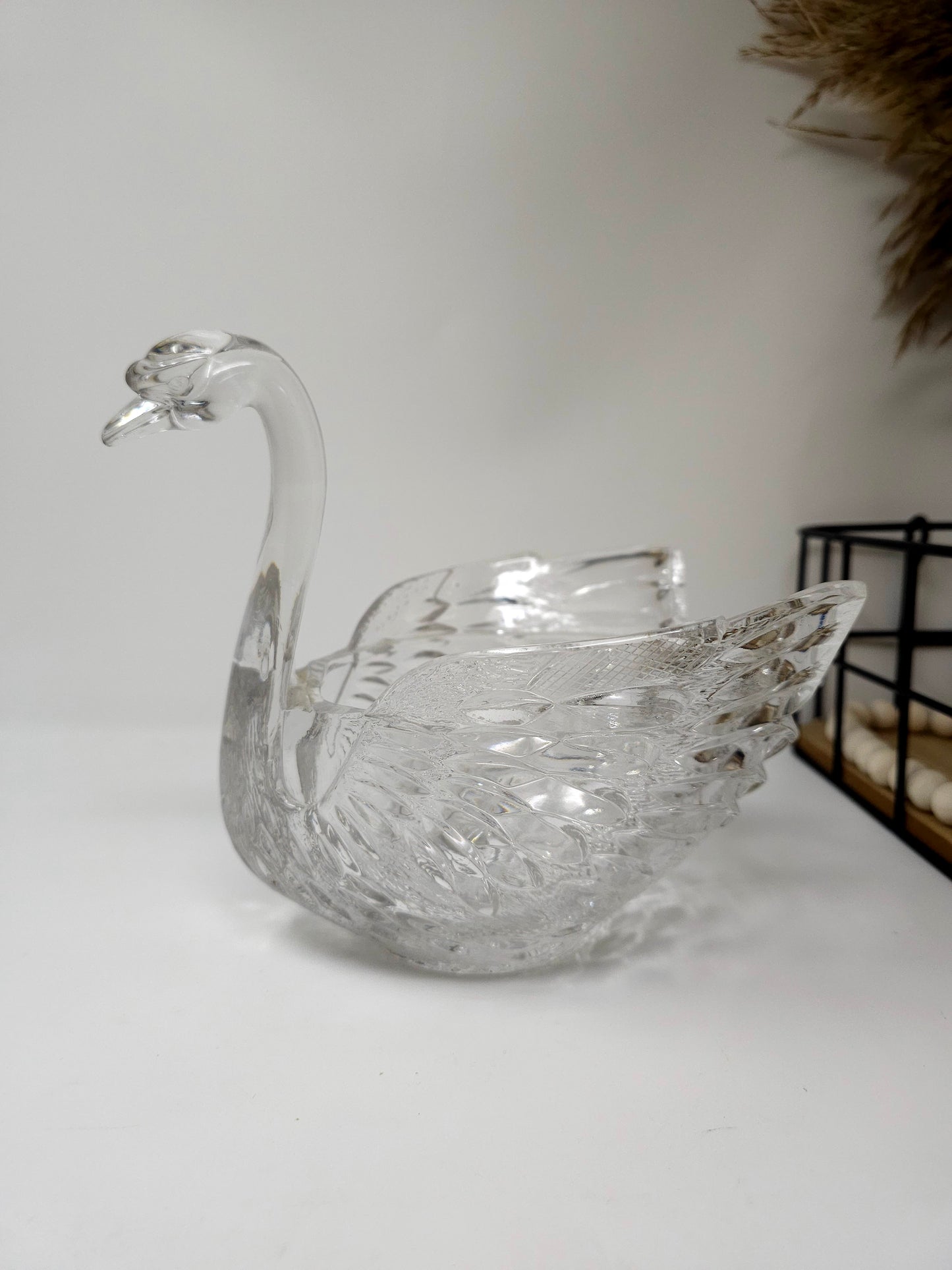 Vintage Mid Century Modern Crystal Glass Candy Dish Swan Bowl