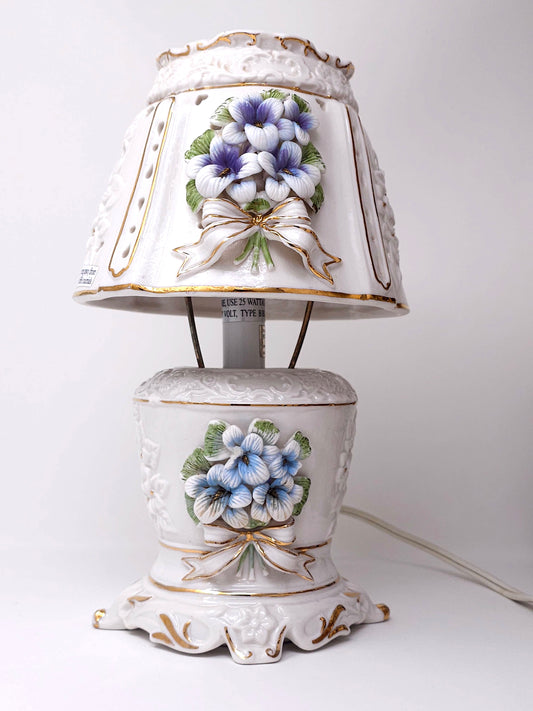 Porcelain Table Lamp with Flowers -Vintage