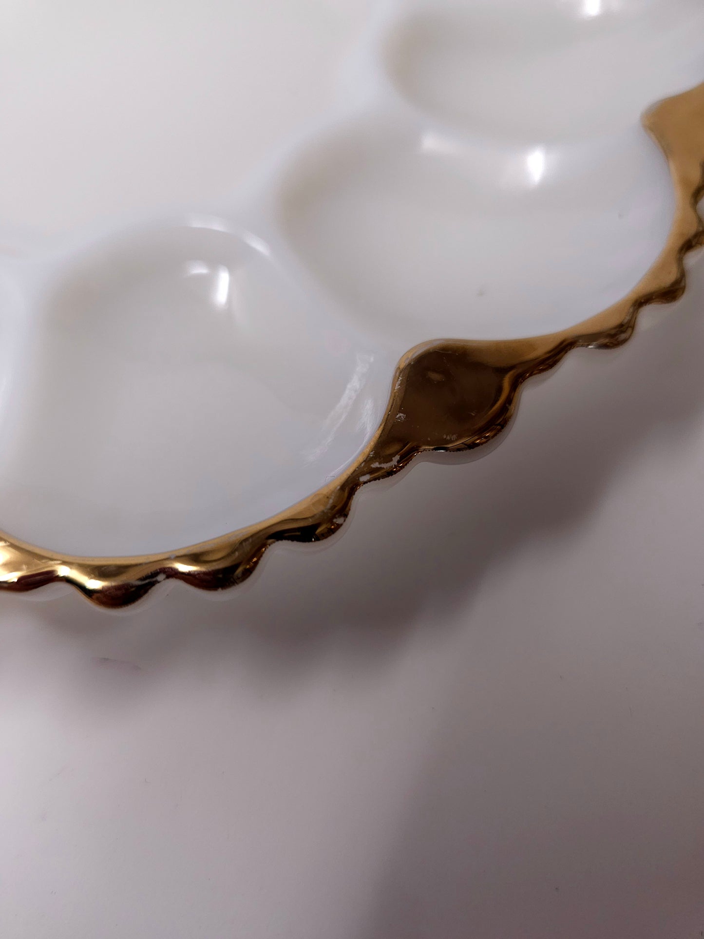 1950’s Anchor Hocking Fire King Deviled Egg Platter W/ 22K Gold Trim