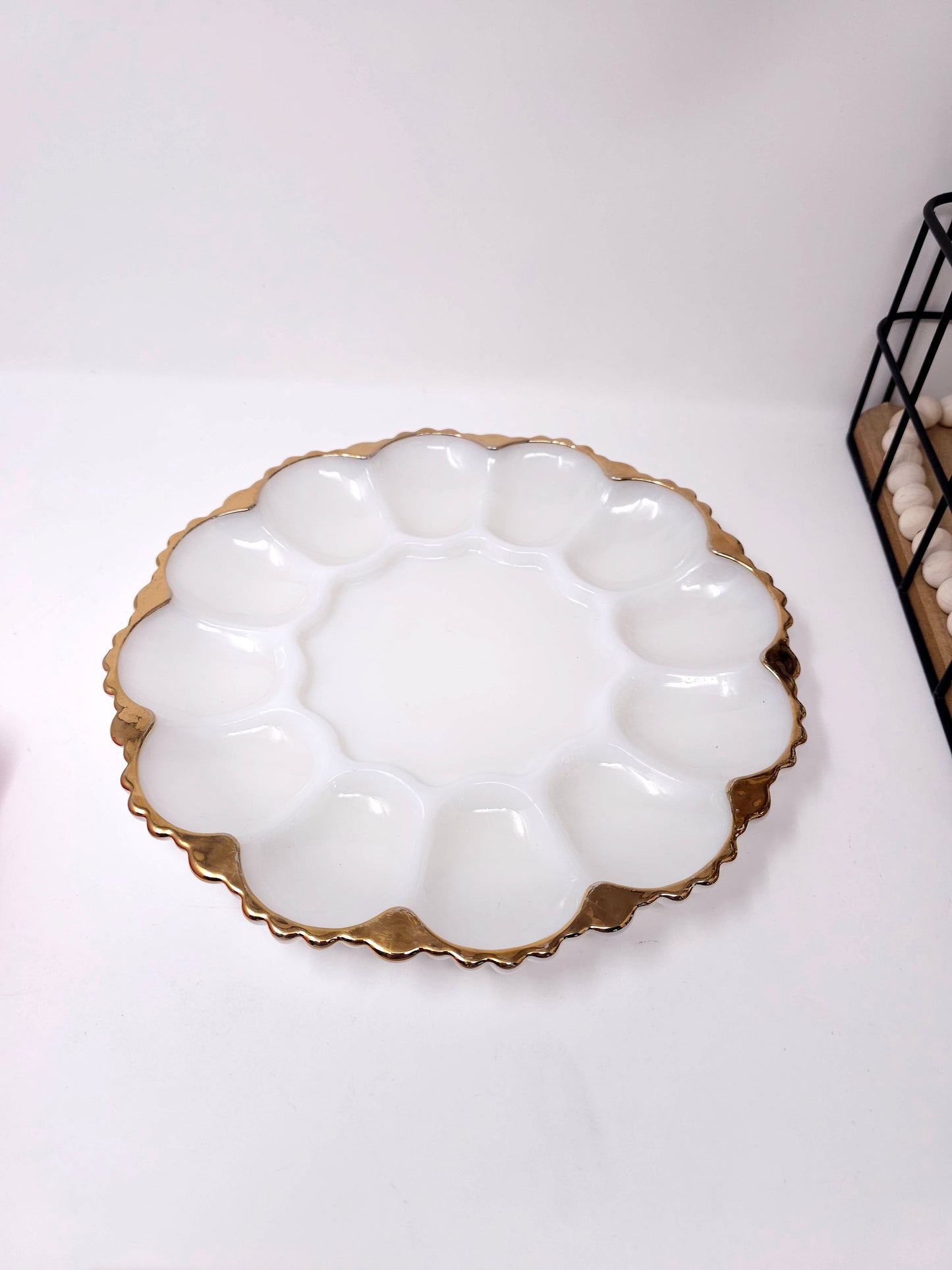 1950’s Anchor Hocking Fire King Deviled Egg Platter W/ 22K Gold Trim