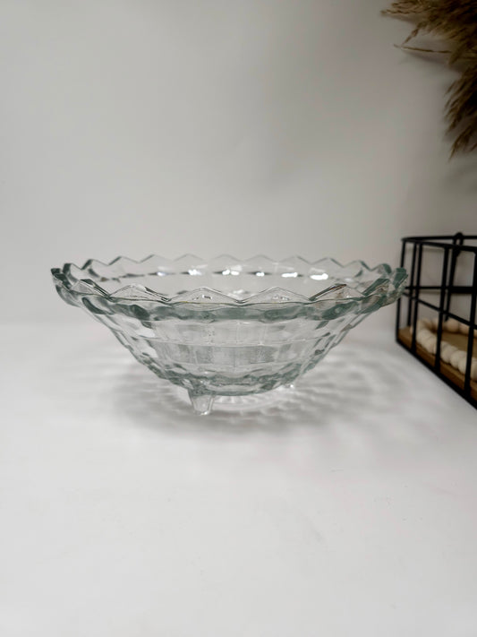 Fostoria Cubist American 3 Footed Crystal Centerpiece Bowl Fruit 10″