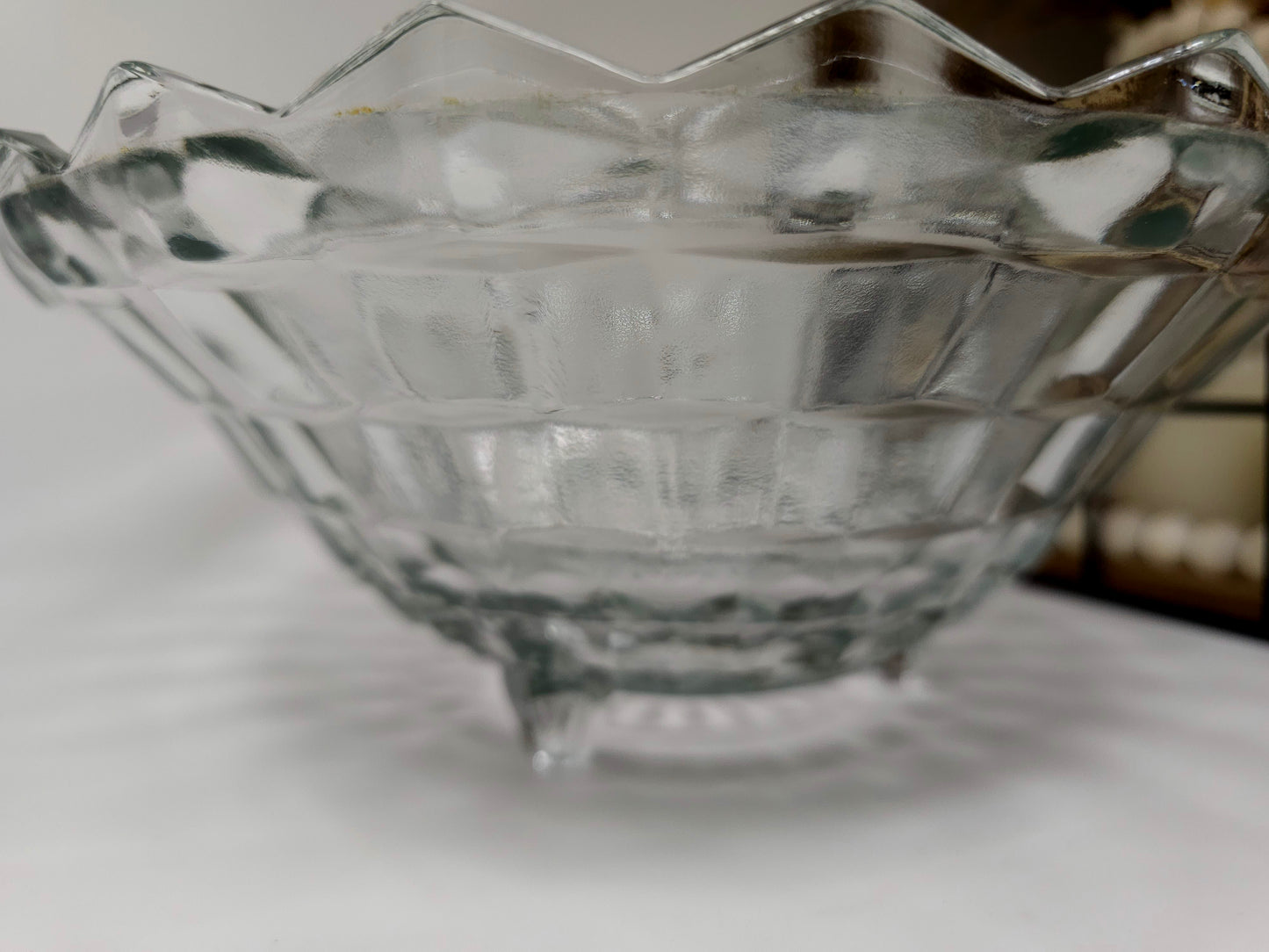 Fostoria Cubist American 3 Footed Crystal Centerpiece Bowl Fruit 10″