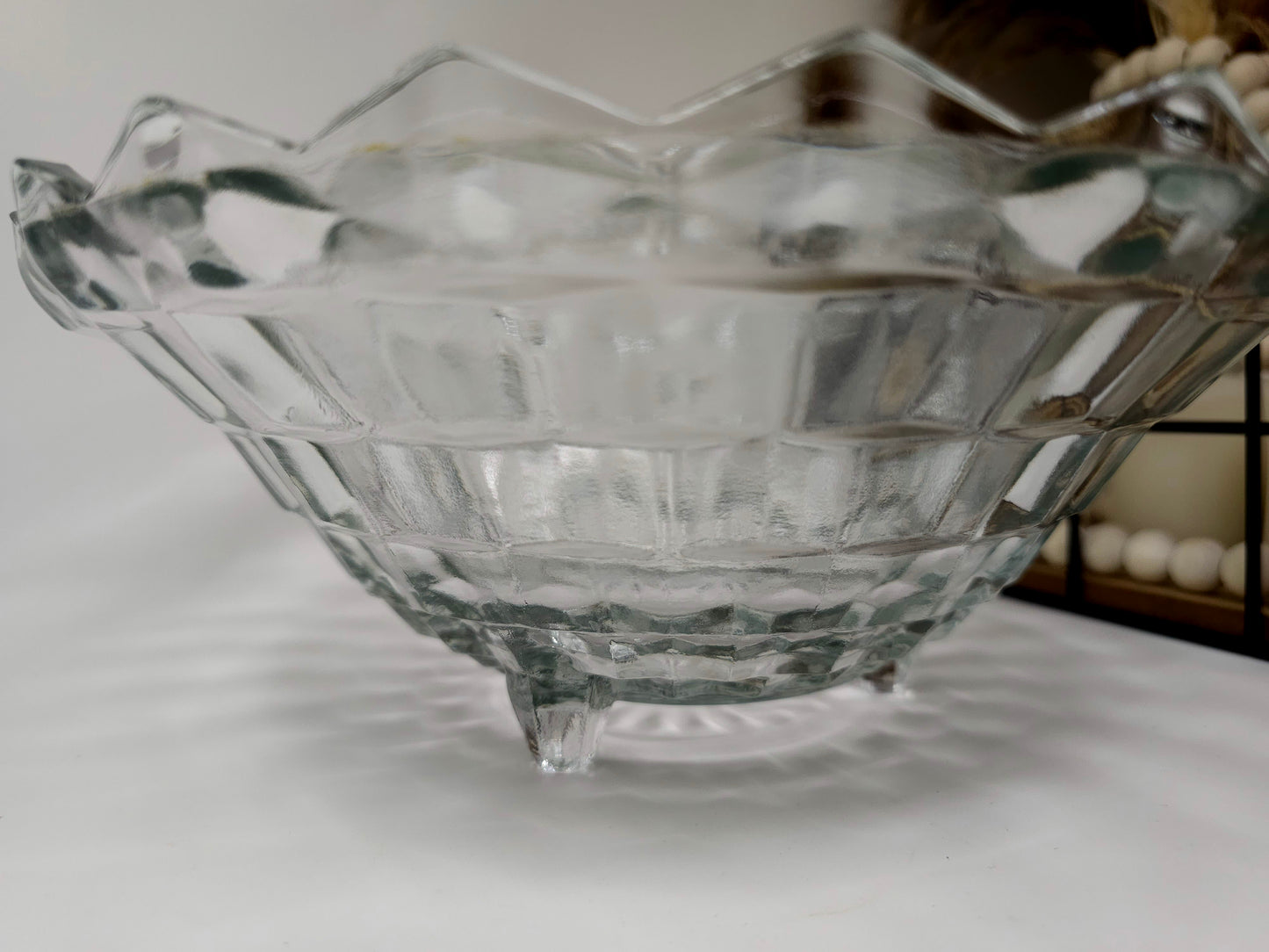 Fostoria Cubist American 3 Footed Crystal Centerpiece Bowl Fruit 10″