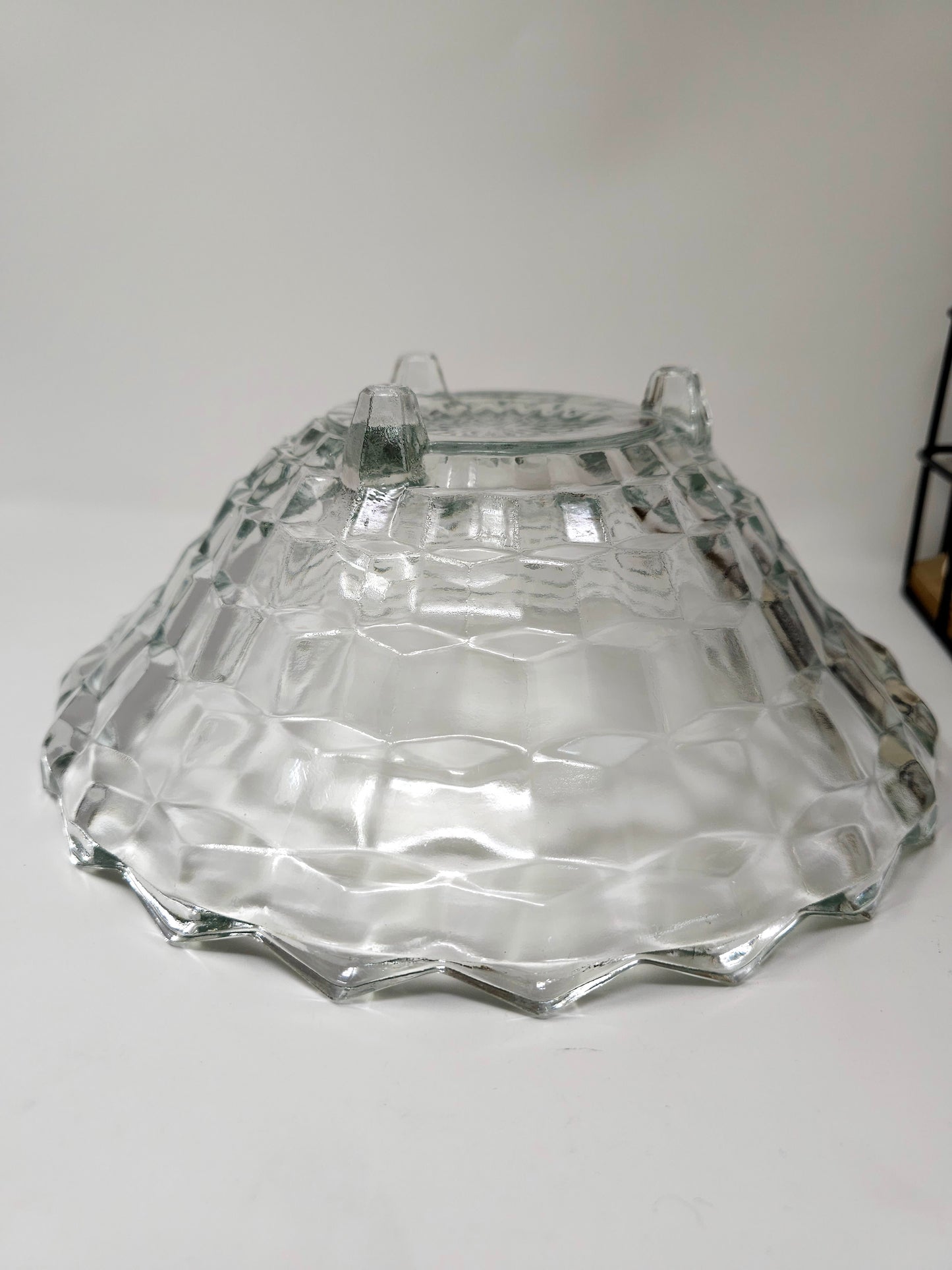 Fostoria Cubist American 3 Footed Crystal Centerpiece Bowl Fruit 10″