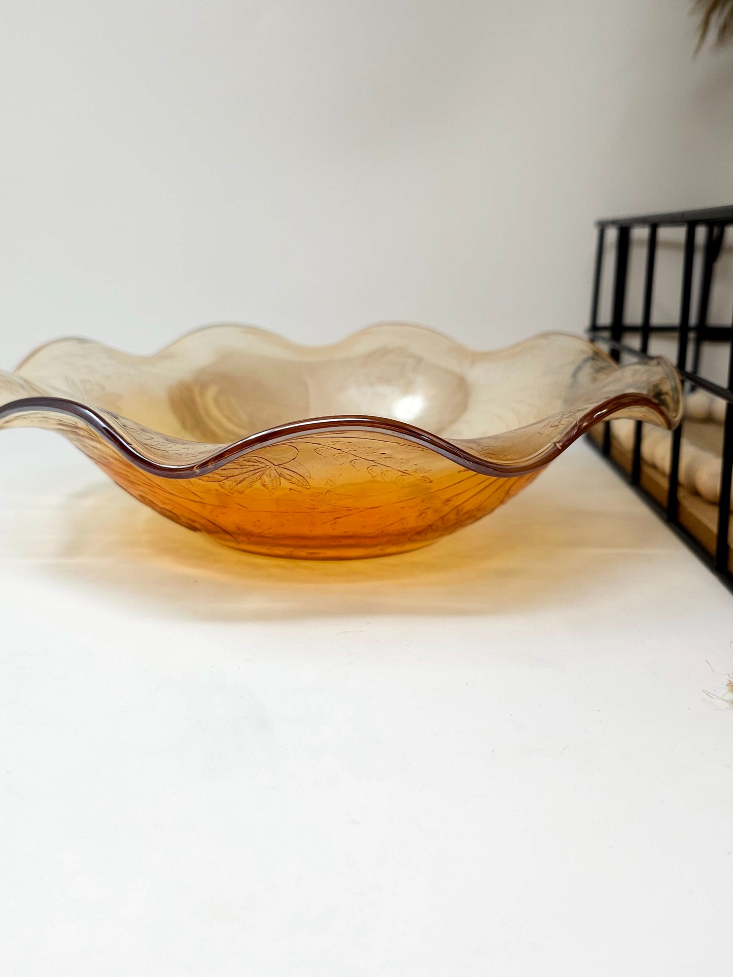 Anniversary Marigold Carnival Glass Centerpiece Bowl around 9" x 2.5"