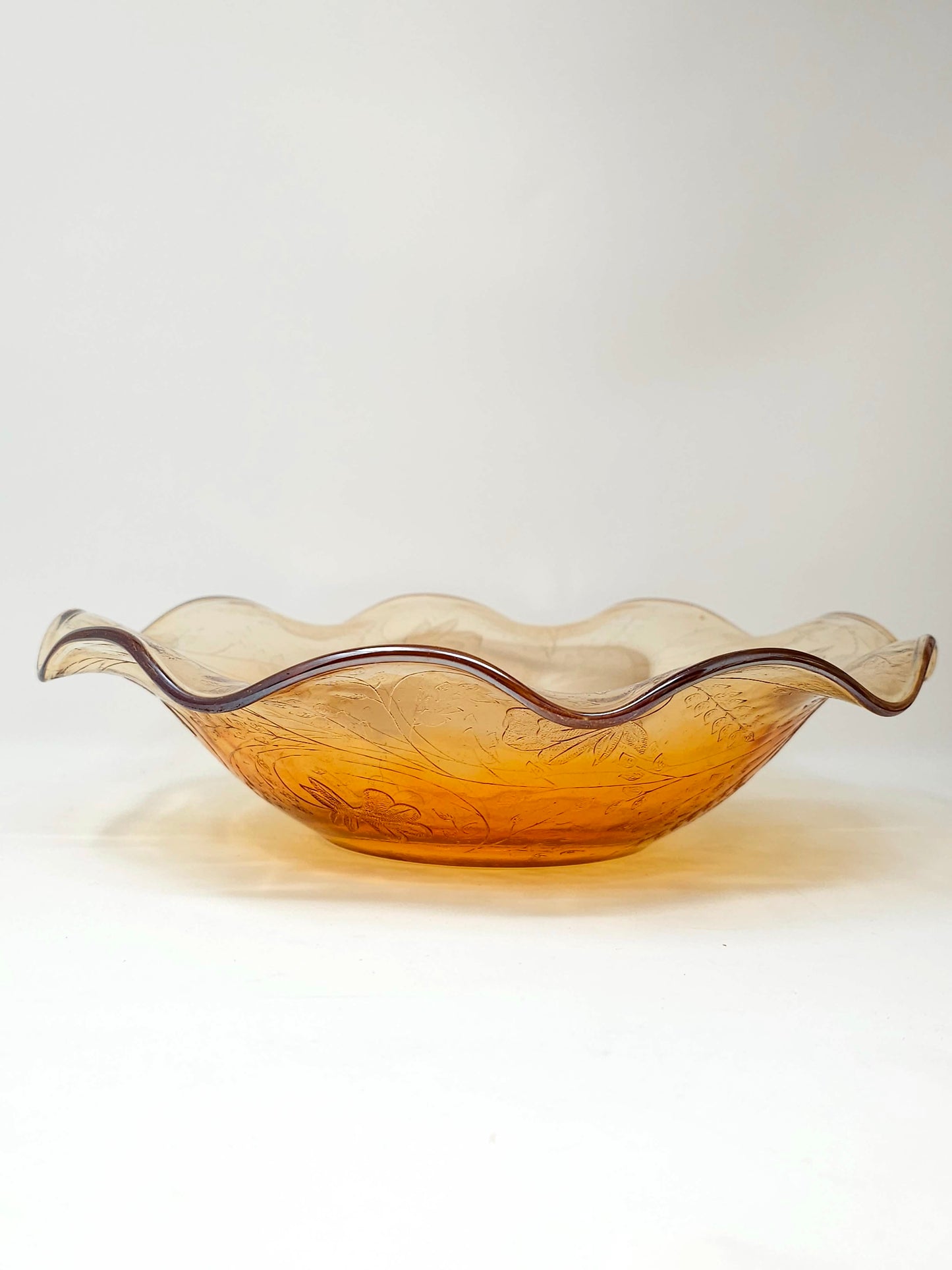 Anniversary Marigold Carnival Glass Centerpiece Bowl around 9" x 2.5"