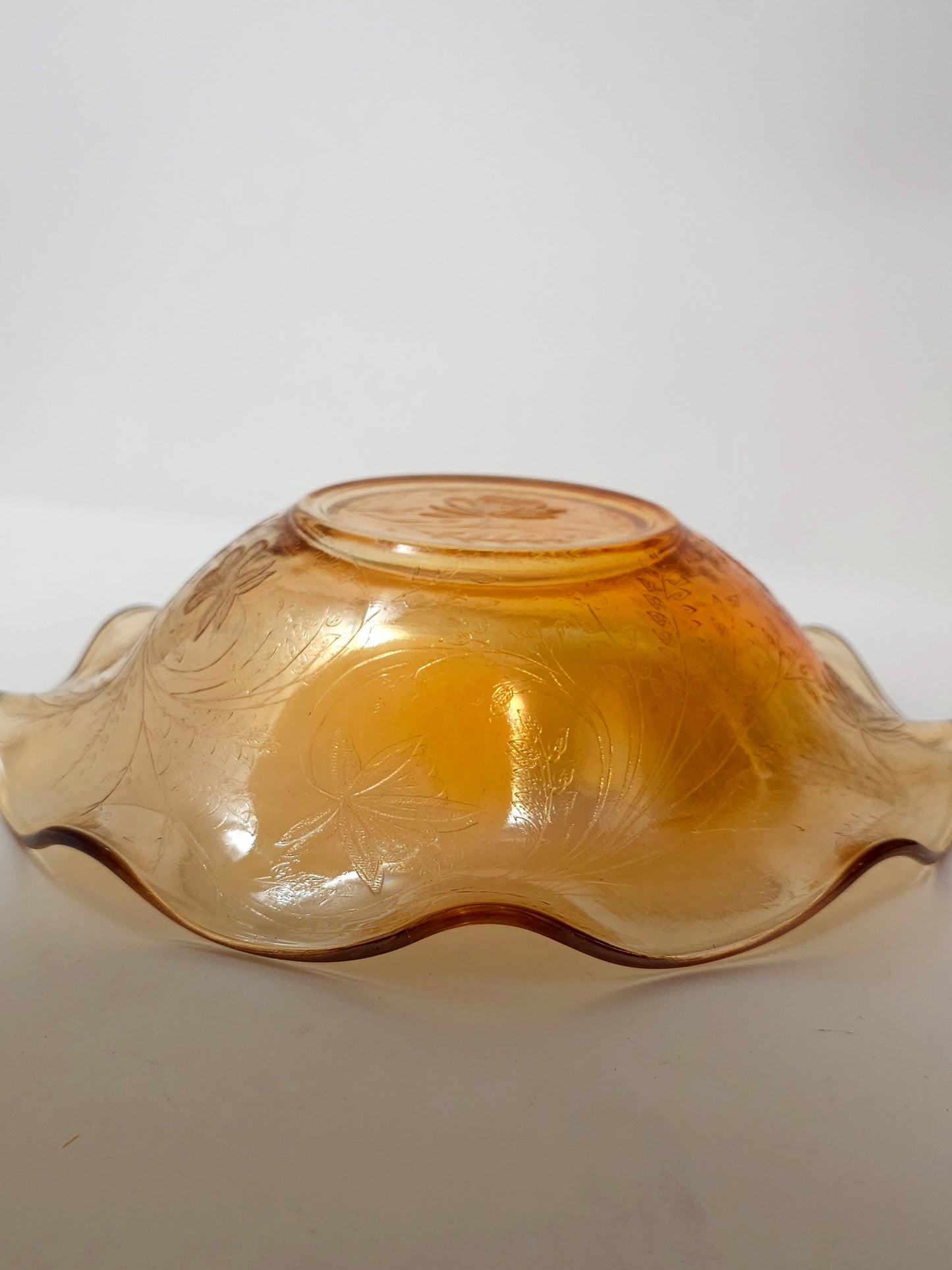 Anniversary Marigold Carnival Glass Centerpiece Bowl around 9" x 2.5"