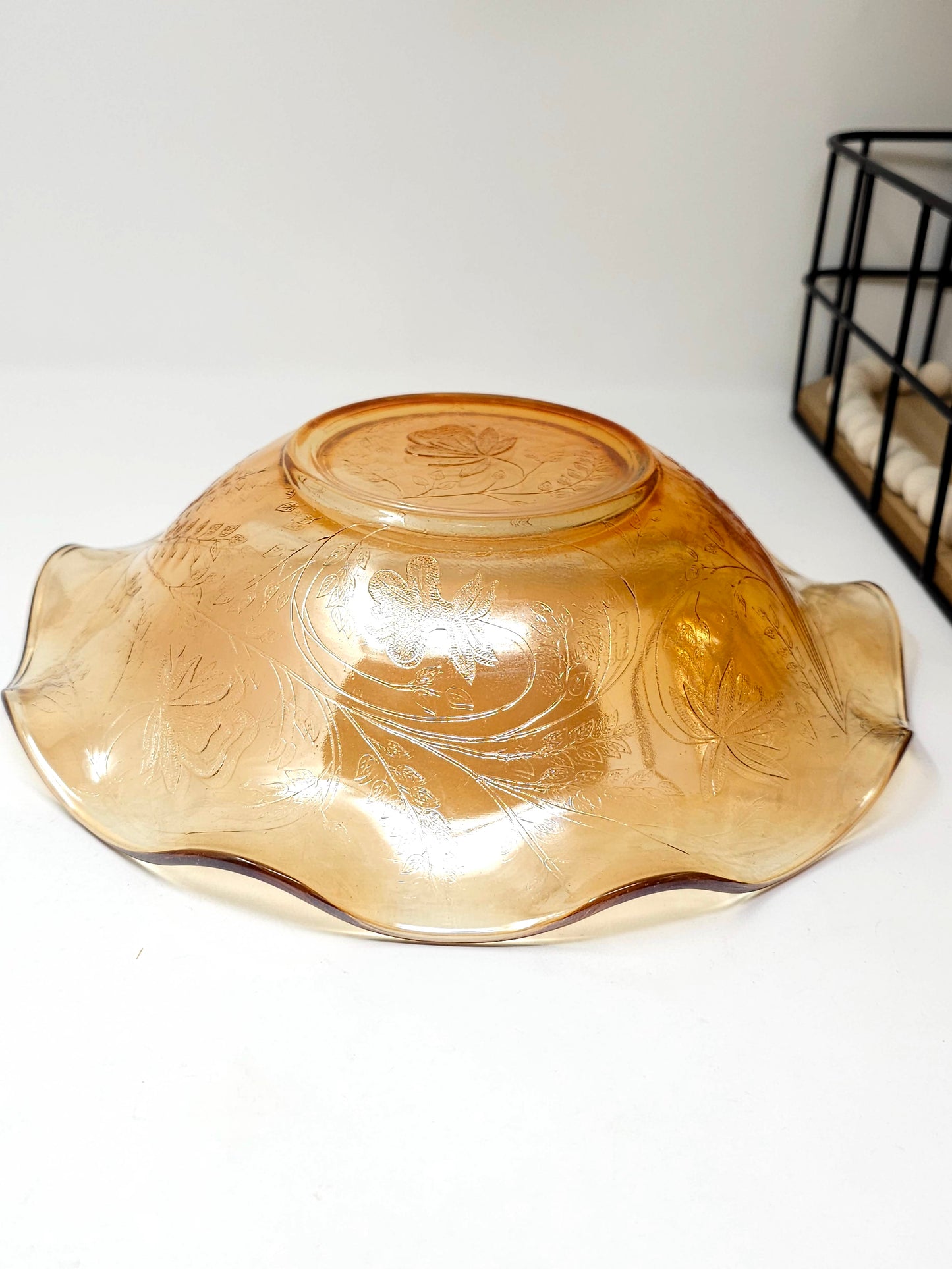 Anniversary Marigold Carnival Glass Centerpiece Bowl around 9" x 2.5"