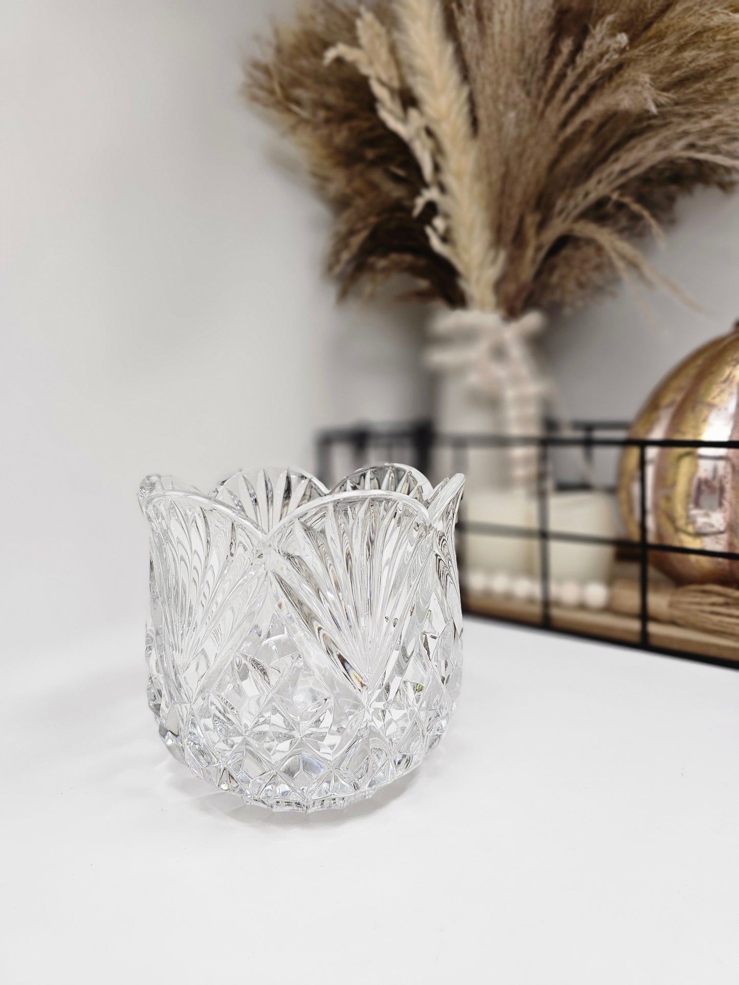 Mid-20th Century Bohemian Cut Crystal Votive Candle Holder or Bowl Catchall, Czech