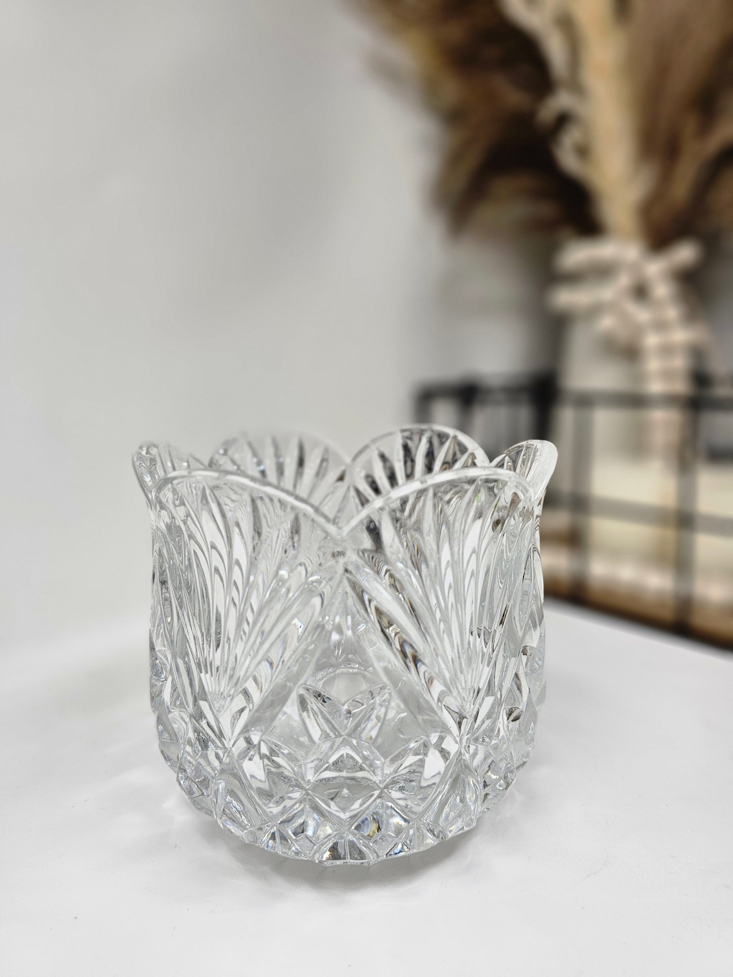 Mid-20th Century Bohemian Cut Crystal Votive Candle Holder or Bowl Catchall, Czech