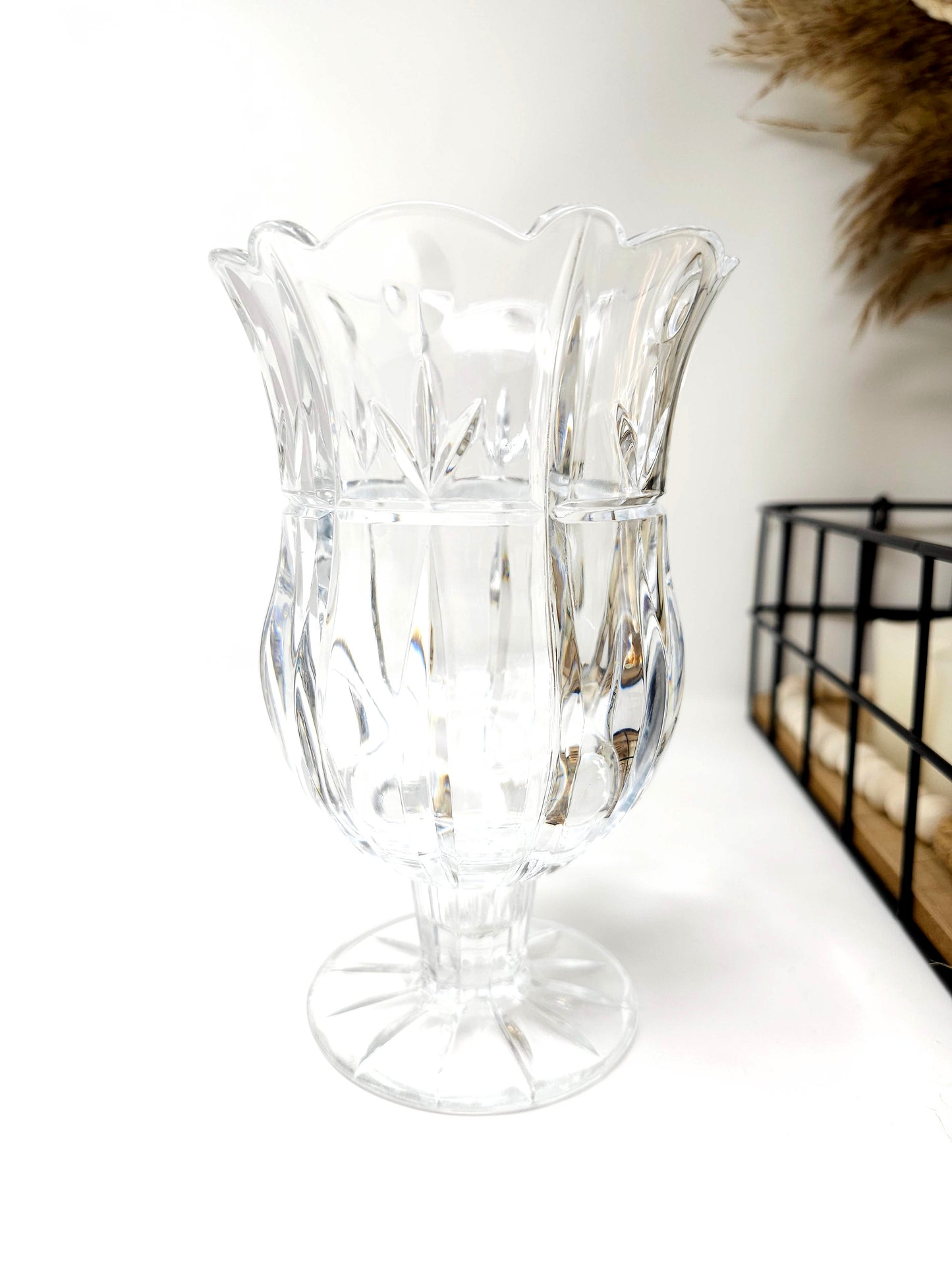 Block 24% Full Lead Crystal Tulip Garden Design Hurricane Vase or Votive Holder