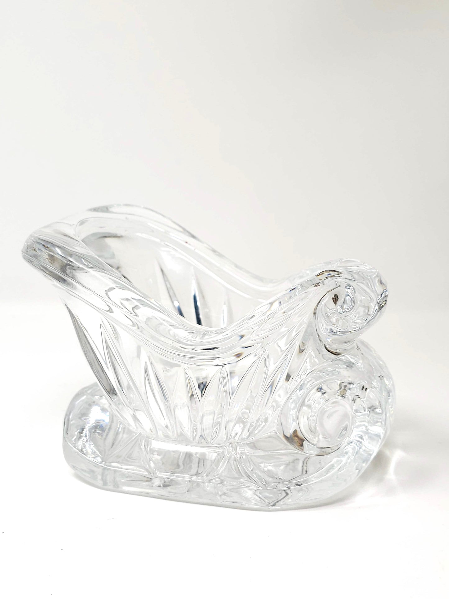 Royal Limited Lead Hand Cut Crystal Sleigh. 5x3.5 in. Vintage Votive Holder