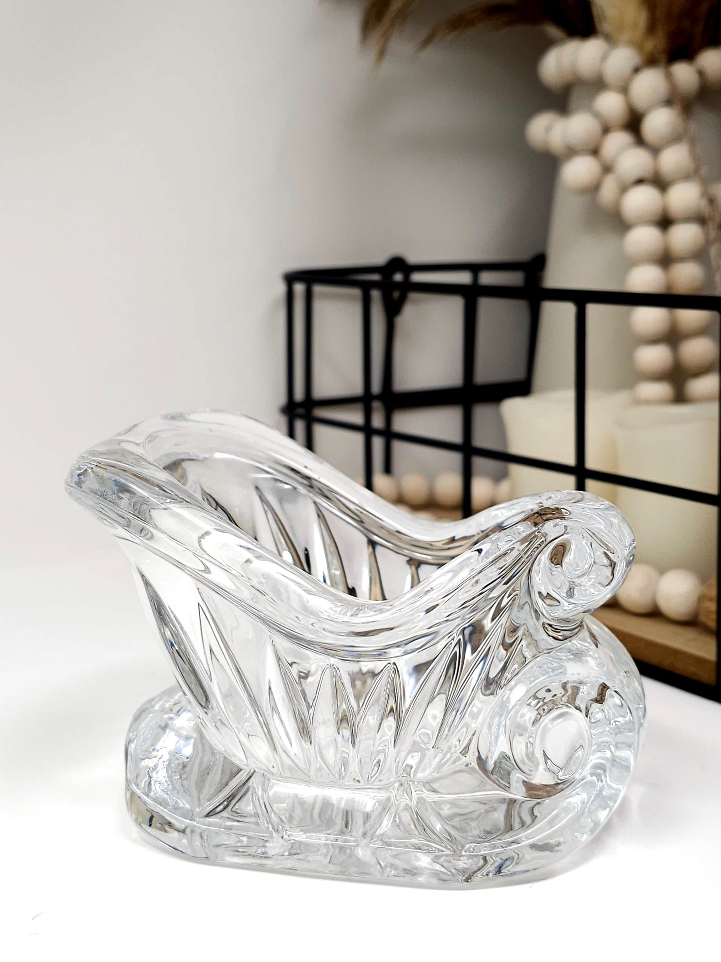 Royal Limited Lead Hand Cut Crystal Sleigh. 5x3.5 in. Vintage Votive Holder