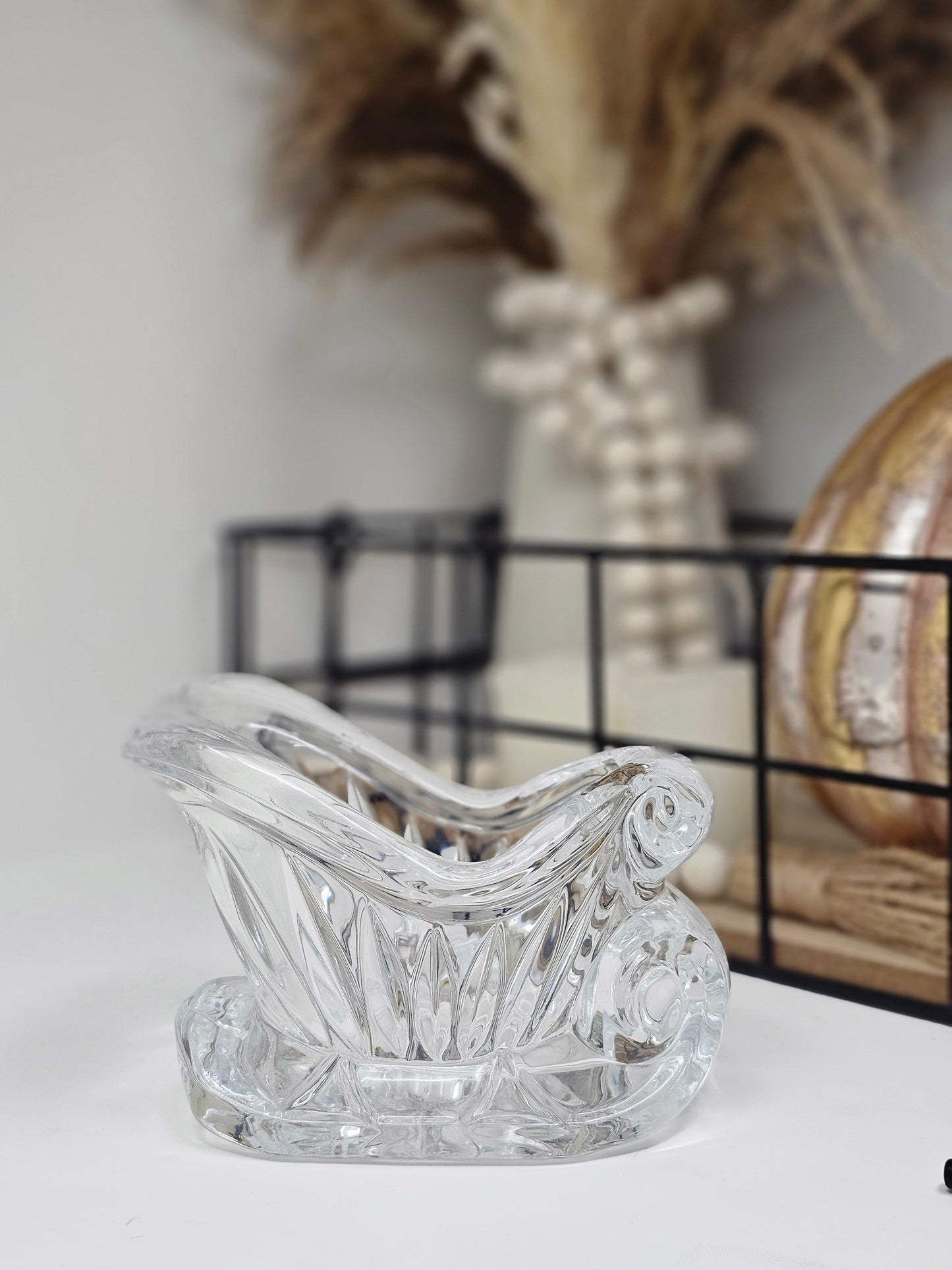 Royal Limited Lead Hand Cut Crystal Sleigh. 5x3.5 in. Vintage Votive Holder